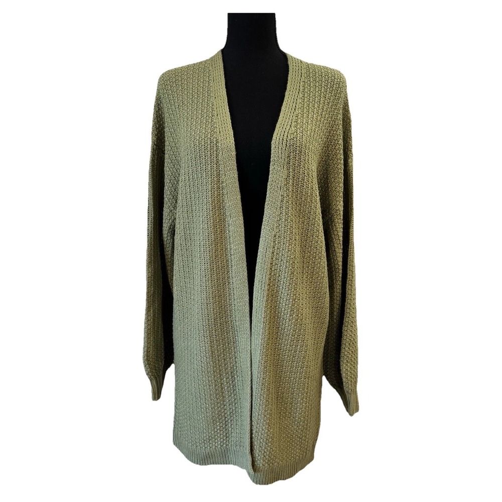 MEROKEETY Fashion Cozy Olive Green Textured Knit Open Front Cardigan Size Small